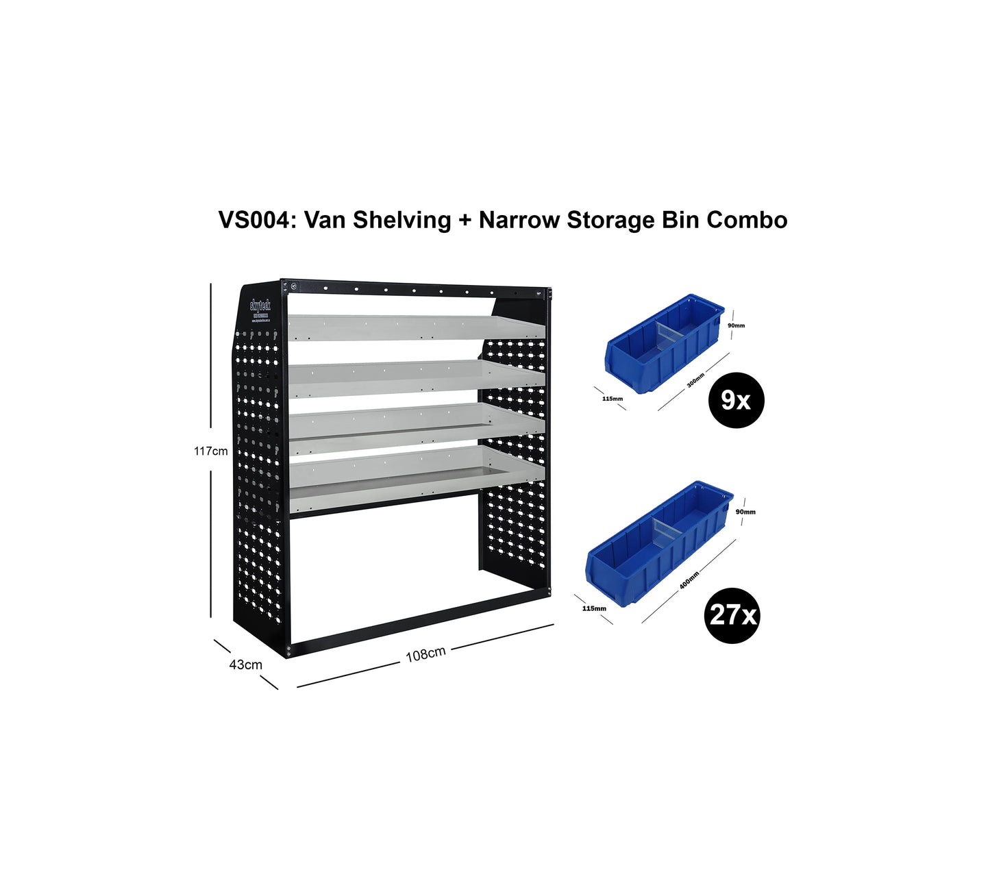 4-Tier Van Shelving Unit with Narrow Storage Bins 85x43x129cm