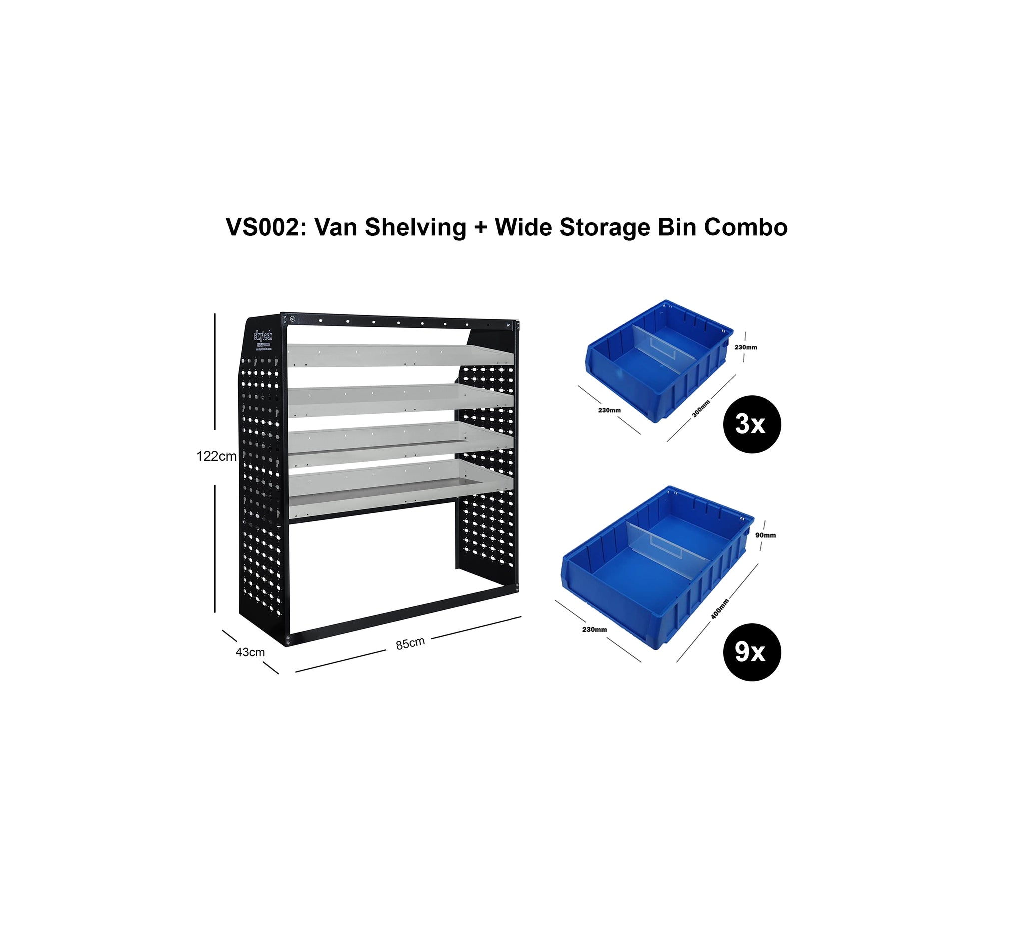 Van Shelving Narrow Storage Bin Combo 85CM(L) X 43CM(D) X 129CM(H) VS003