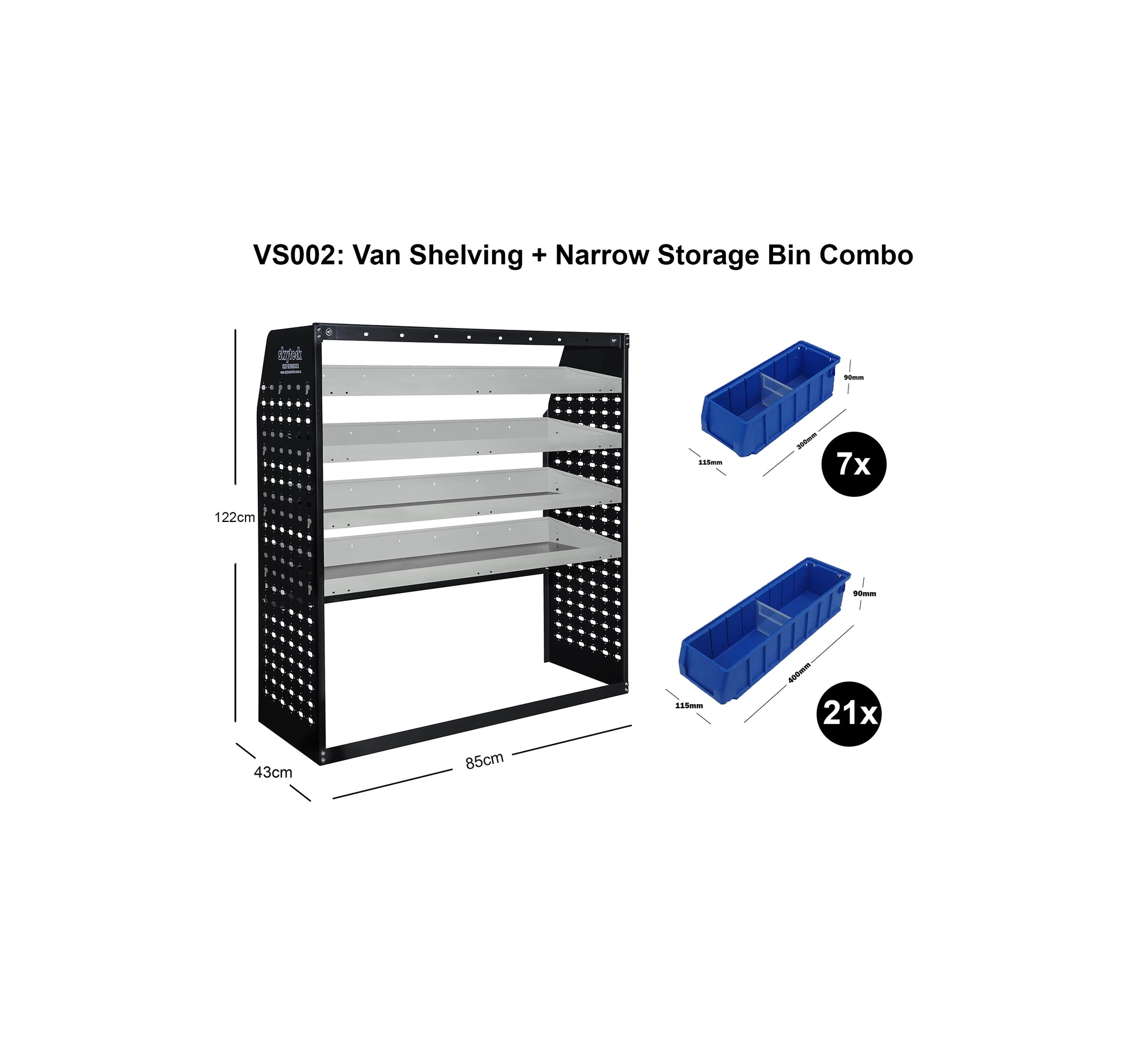 Van Shelving Narrow Storage Bin Combo 85CM(L) X 43CM(D) X 122CM(H) VS002