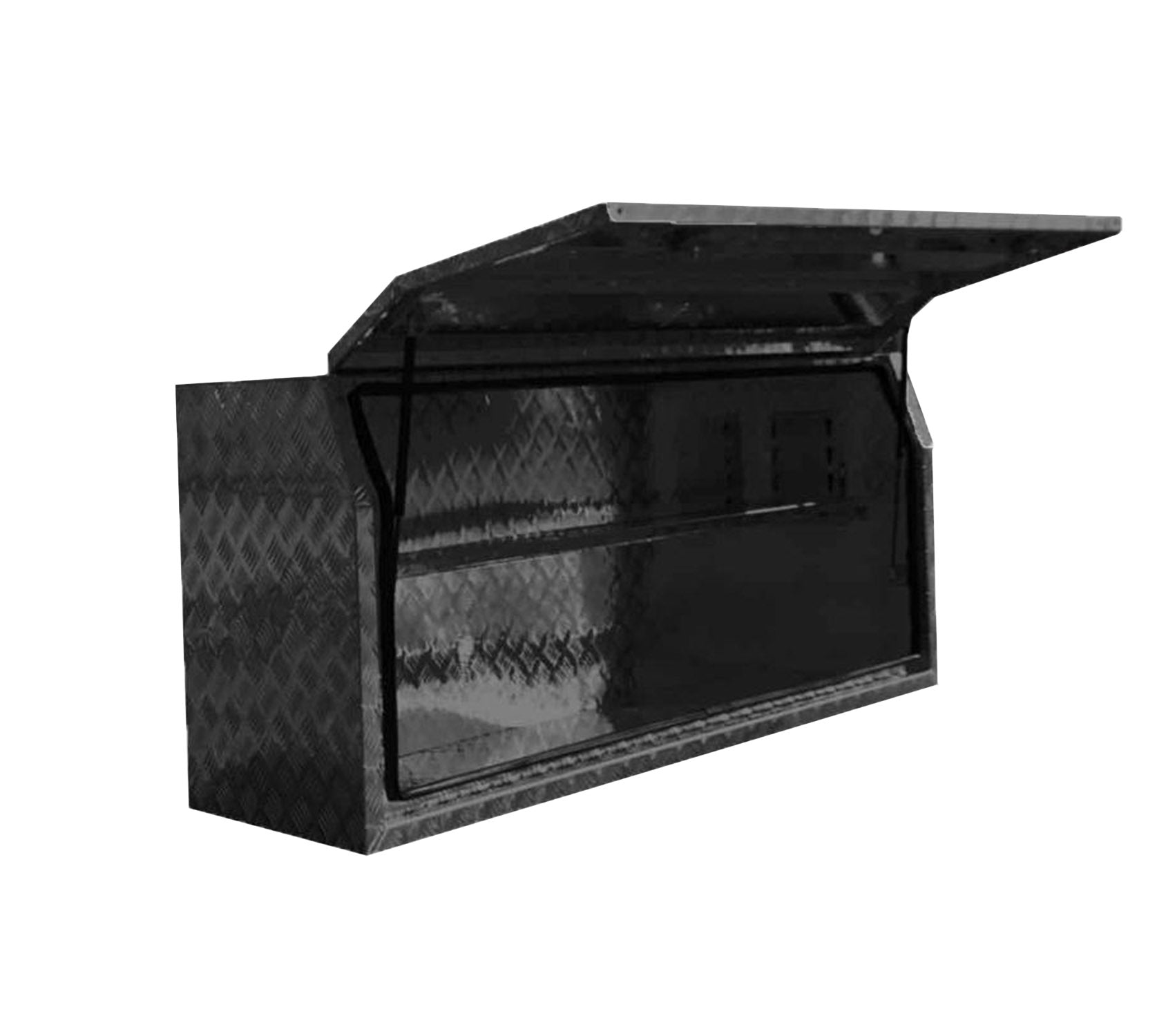 (Full Open) 145cm(L) x 50cm(D) x 70cm(H) Aluminum Checkerplate Tool Box for UTE & Trailer Storage  (Black)