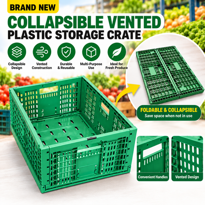 Brisbane only- Green Collapsible Vented Plastic Storage Crate 60x40x31cm Blue Stackable PC60G
