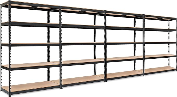 120CM HEAVY DUTY MDF GARAGE SHELVING BLACK 5 TIER STORAGE COMPLETE UNIT G120K