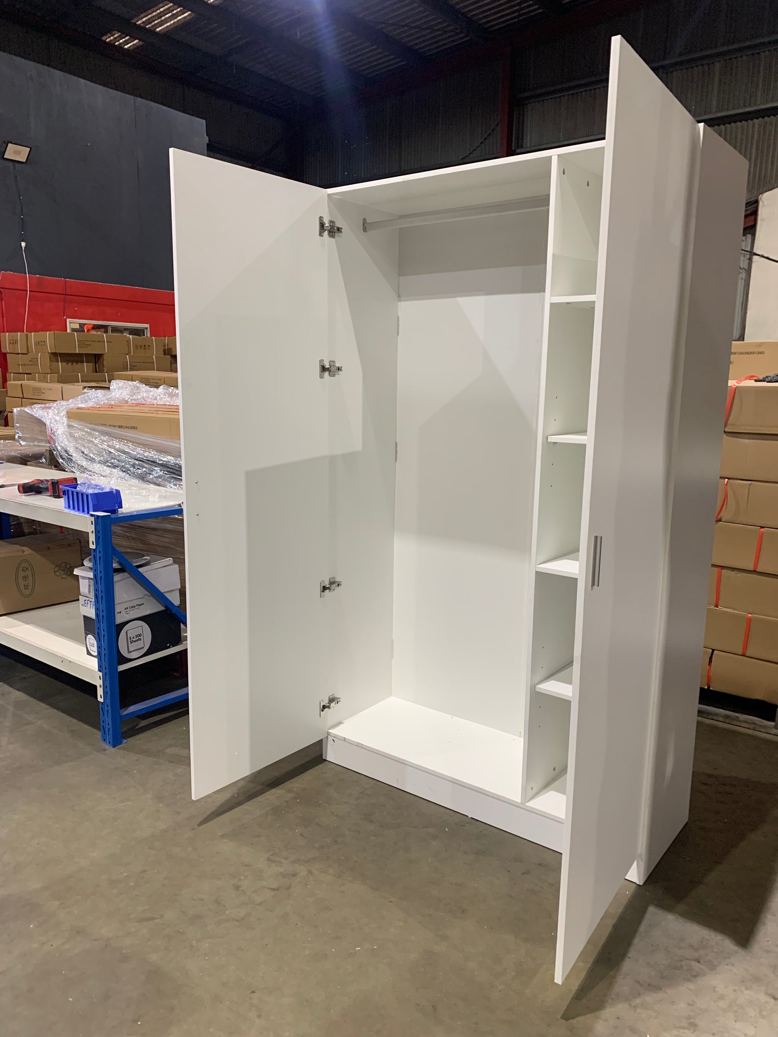 (Briabane Only) FREE DELIVERY White 5 tier Storage Wardorbe Cabinet with hanger rod 1200mm (L) x 2000mm (H) x 450mm (D)