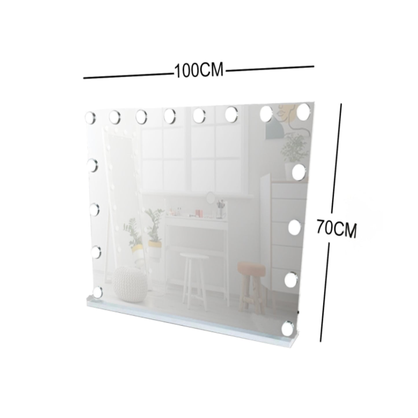Hollywood LED Vanity Mirror with Dimmable Bulbs 100 x 70cm
