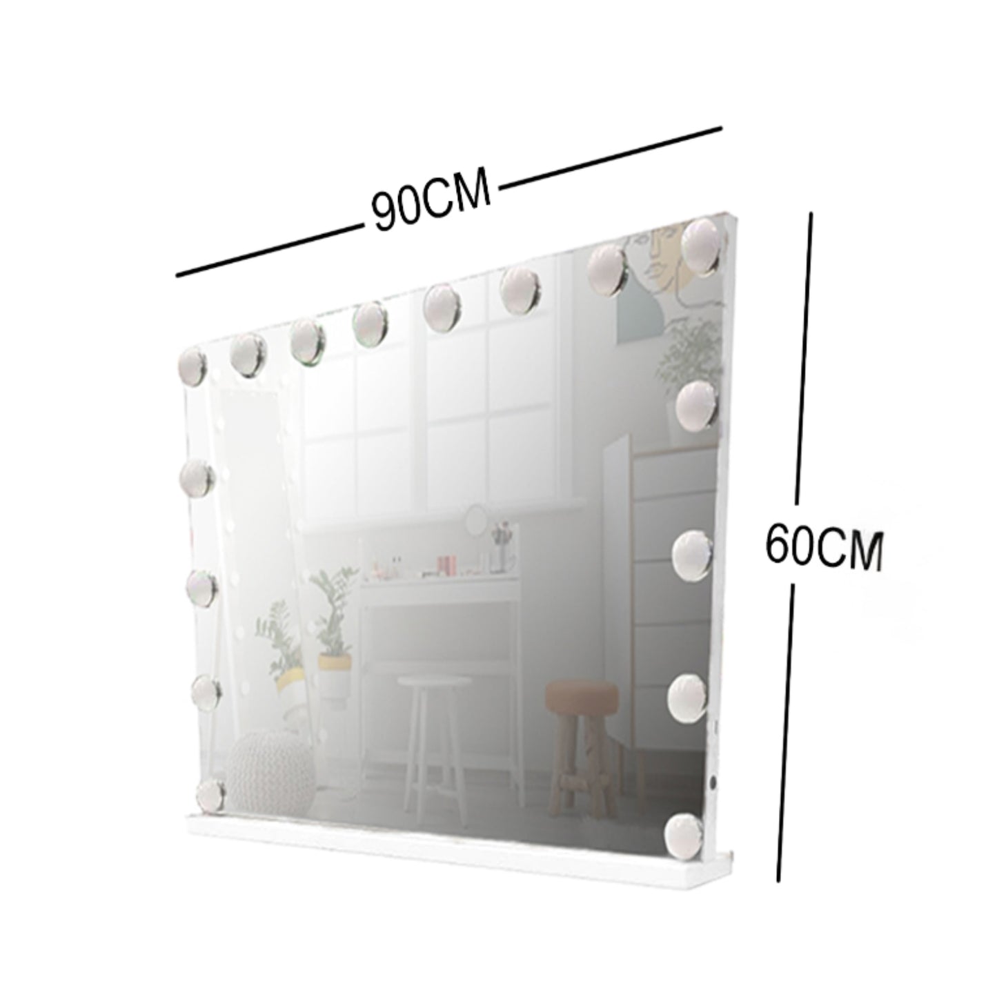 Hollywood LED Vanity Mirror with Dimmable Bulbs 90 x 60 cm