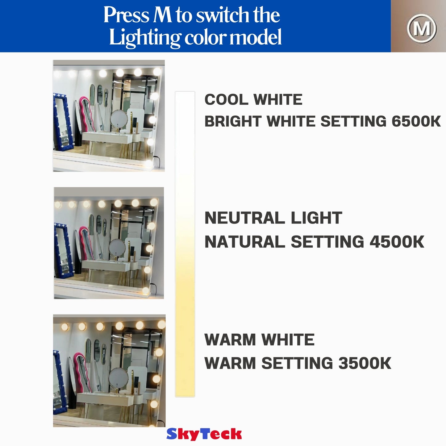Hollywood LED Vanity Mirror with Dimmable Bulbs 100 x 70cm