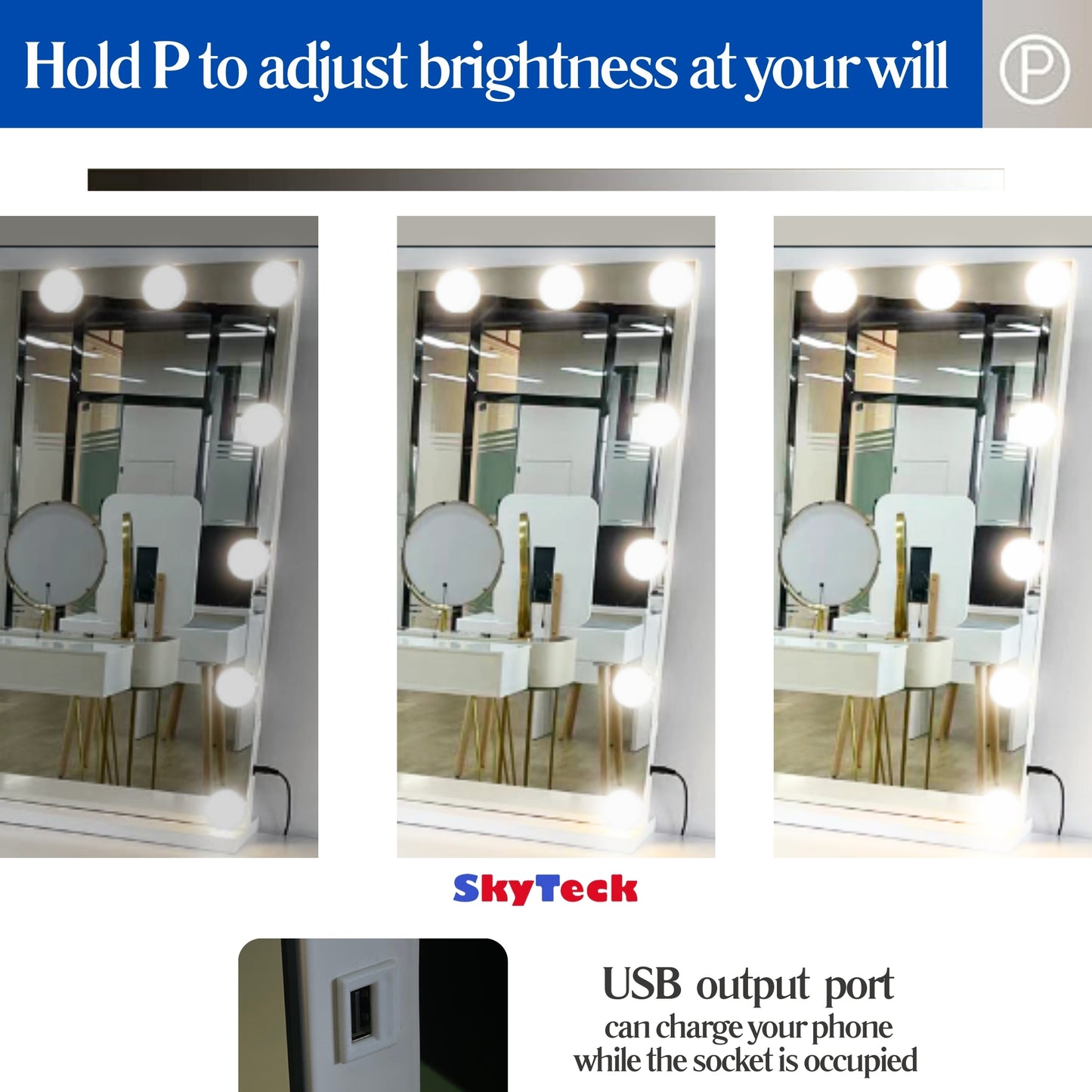 Hollywood LED Vanity Mirror with Dimmable Bulbs 100 x 70cm