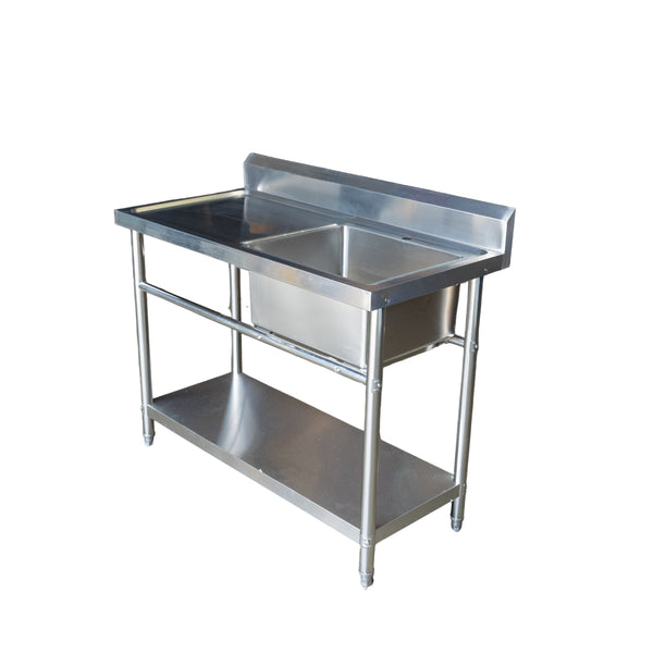 1200W X 600 D X 900 H Single Right Stainless Steel Commerical Kitchen Sink With 120mm Splashback