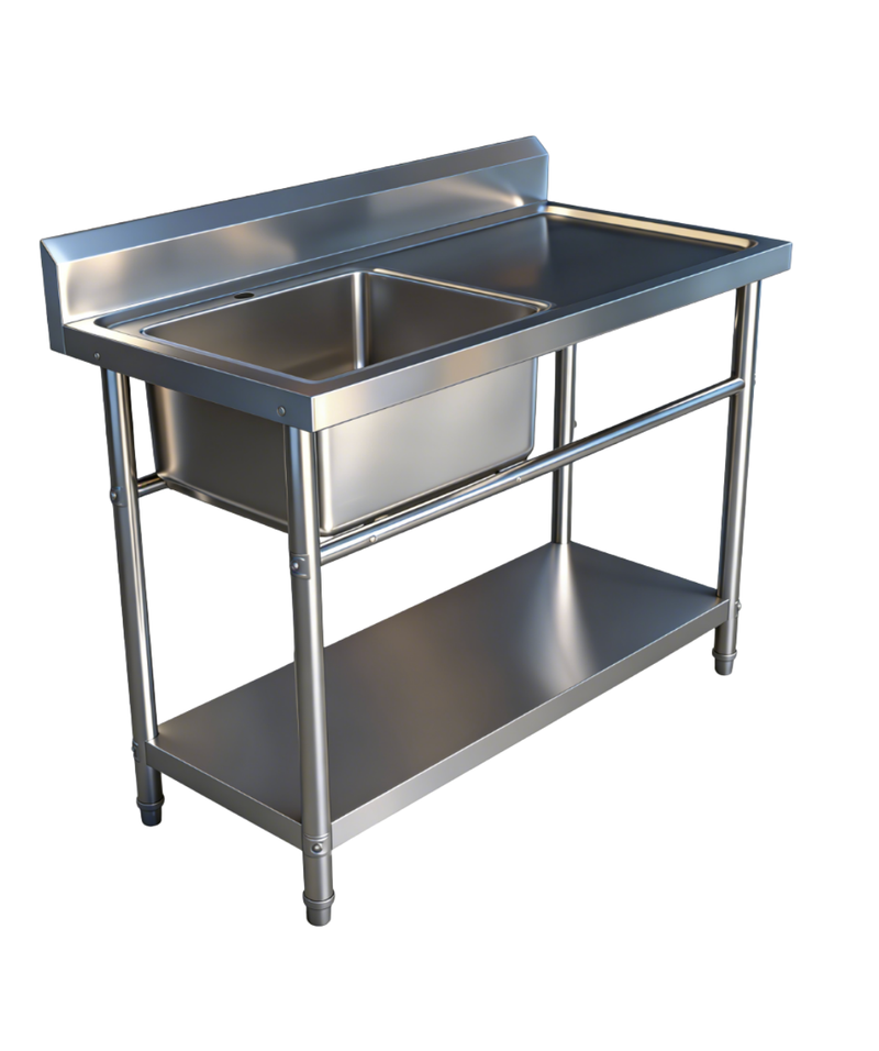1200W X 600 D X 900 H Single Left Stainless Steel Commerical Kitchen Sink With 120mm Splashback