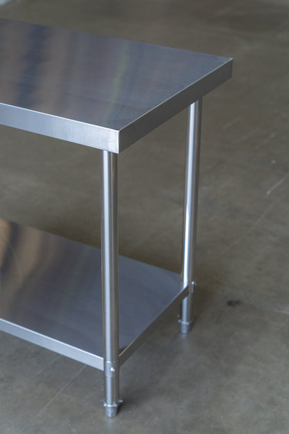 (Brisbane Only) 1000mm(L)x600mm(D)x900mm 304 Stainless Steel Workbench – 2-Tier Commercial Kitchen Prep Table, Outdoor BBQ Table, Food Prep & Garage Work Table