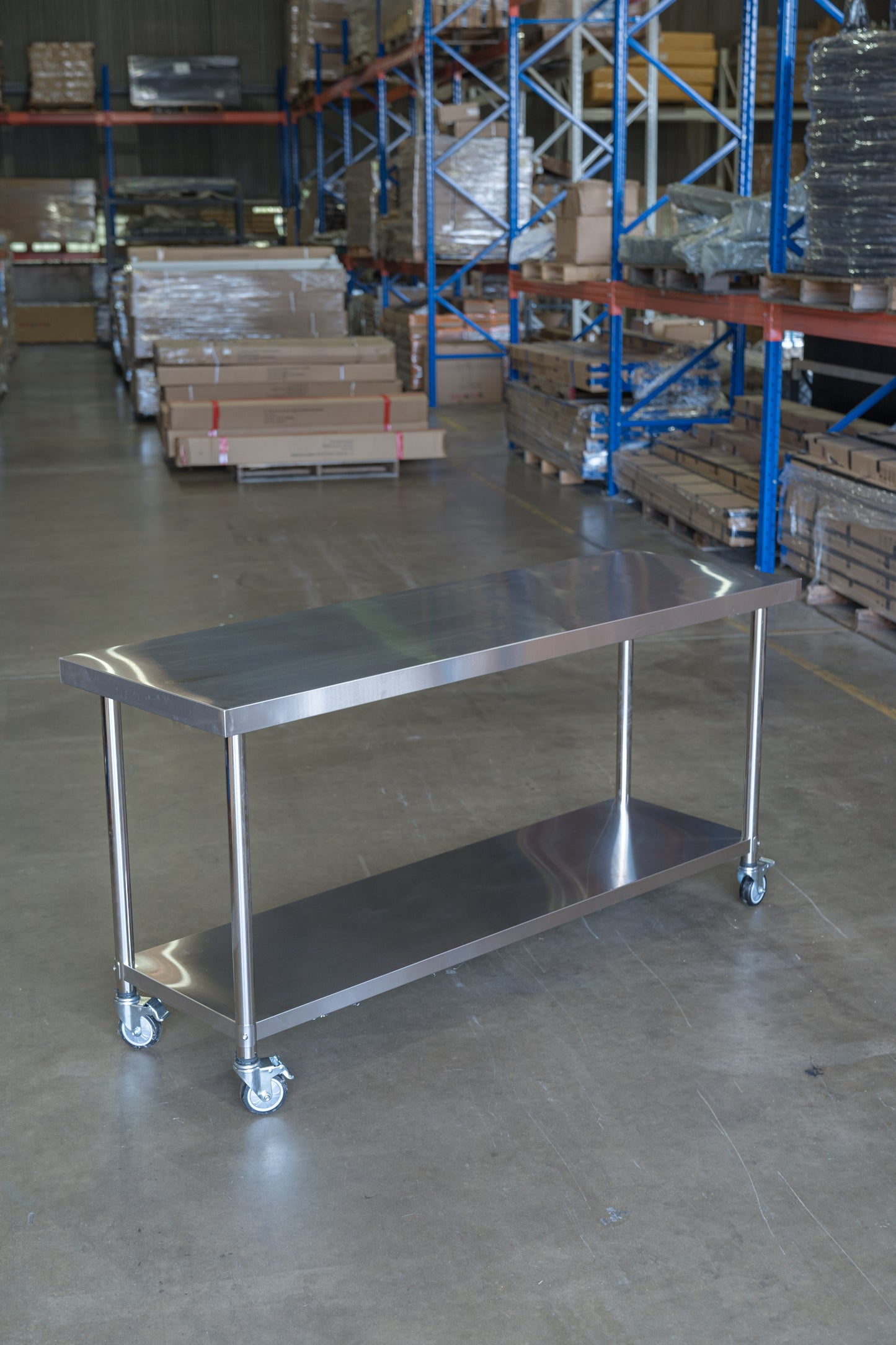 Stainless Steel Workbench 1800mm 2-Tier with Caster Wheels