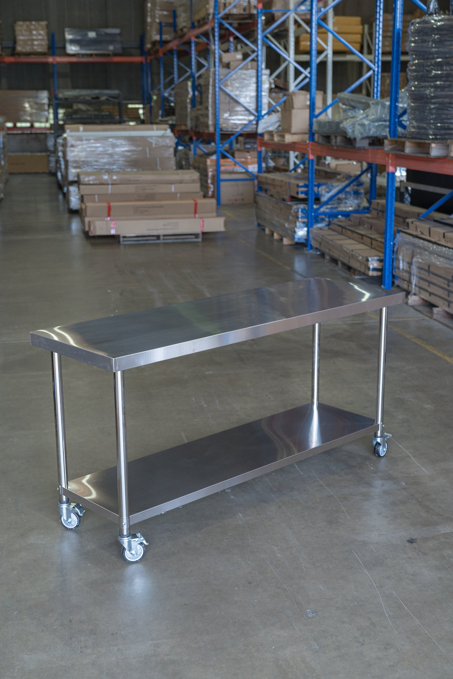 (Brisbane Only) 1000x600x900mm  304 Stainless Steel Workbench with Wheels – 2-Tier Commercial Kitchen Prep Table, Outdoor BBQ Table, Food Prep & Garage Work Table