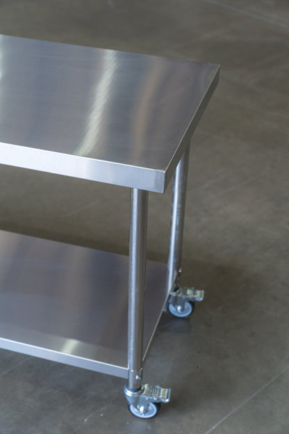 (Brisbane Only) 1000x600x900mm  304 Stainless Steel Workbench with Wheels – 2-Tier Commercial Kitchen Prep Table, Outdoor BBQ Table, Food Prep & Garage Work Table