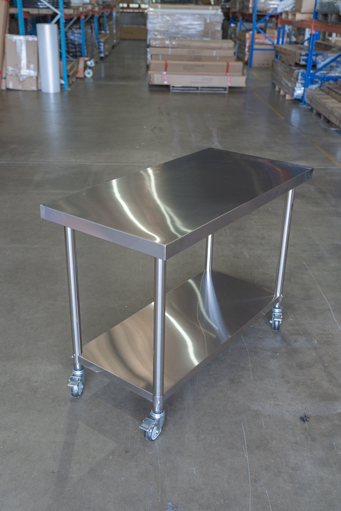 (Brisbane Only) 1000x600x900mm  304 Stainless Steel Workbench with Wheels – 2-Tier Commercial Kitchen Prep Table, Outdoor BBQ Table, Food Prep & Garage Work Table