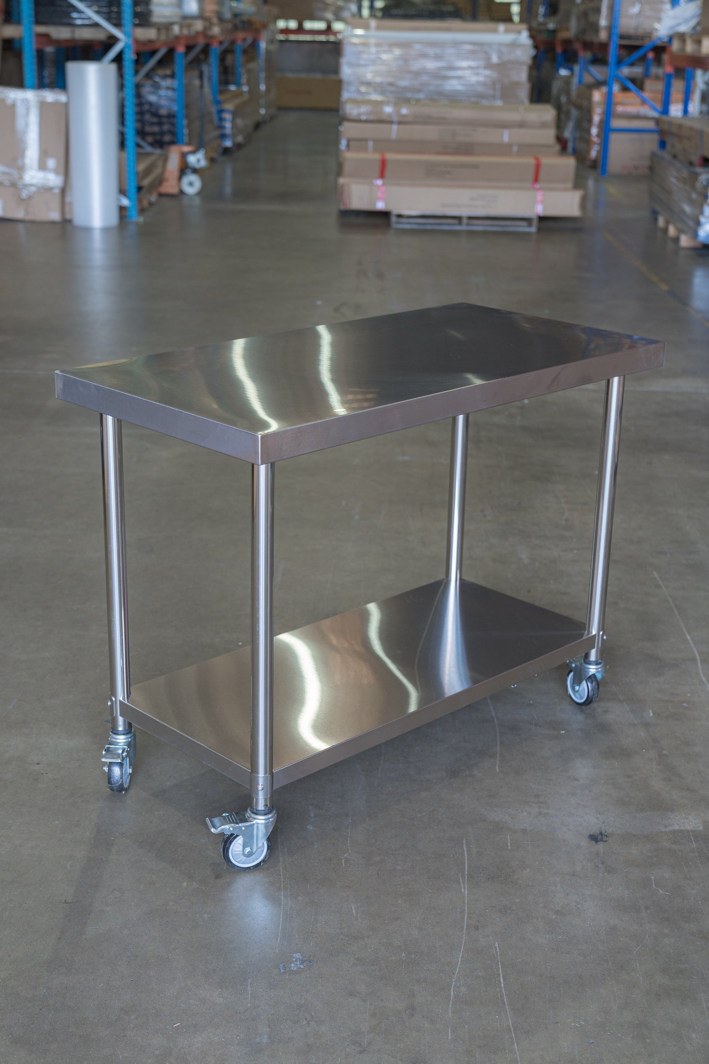 (Brisbane Only) 1000x600x900mm  304 Stainless Steel Workbench with Wheels – 2-Tier Commercial Kitchen Prep Table, Outdoor BBQ Table, Food Prep & Garage Work Table