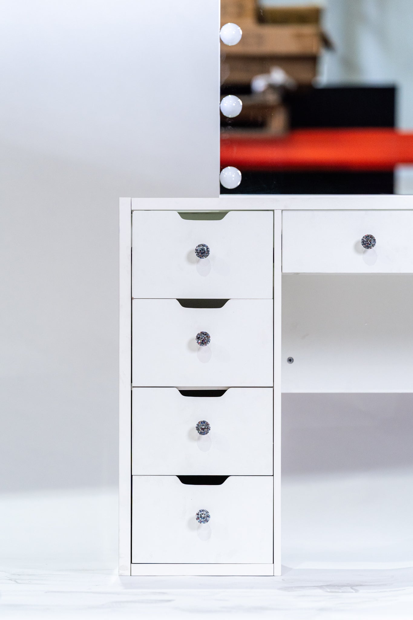 KL-DS11N  (Pick Up Only) WHITE GLASS TOP MAKE-UP DRESSER TABLE WITH LED MIRROR WITH 9 DRAWERS KL-DS11N (NO STOOL)