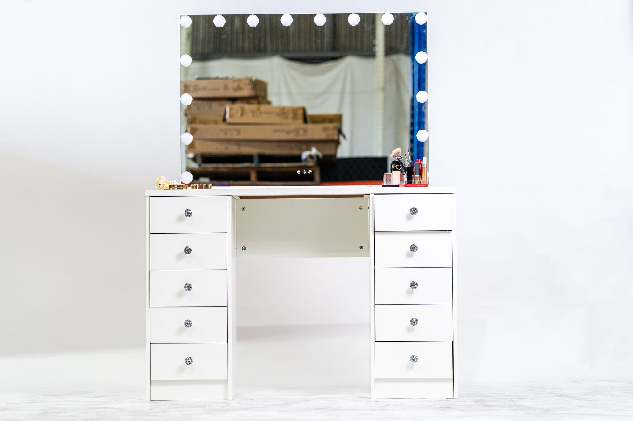 KL-DS07 1200mm (L)  WHITE MAKE-UP DRESSER TABLE WITH LED MIRROR WITH 10 DRAWERS