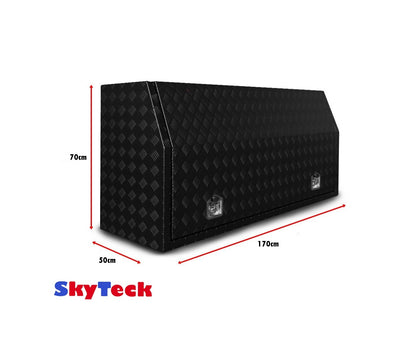 Aluminium Checkerplate Ute Tool Box 170x50x70cm Full Open Lid Black