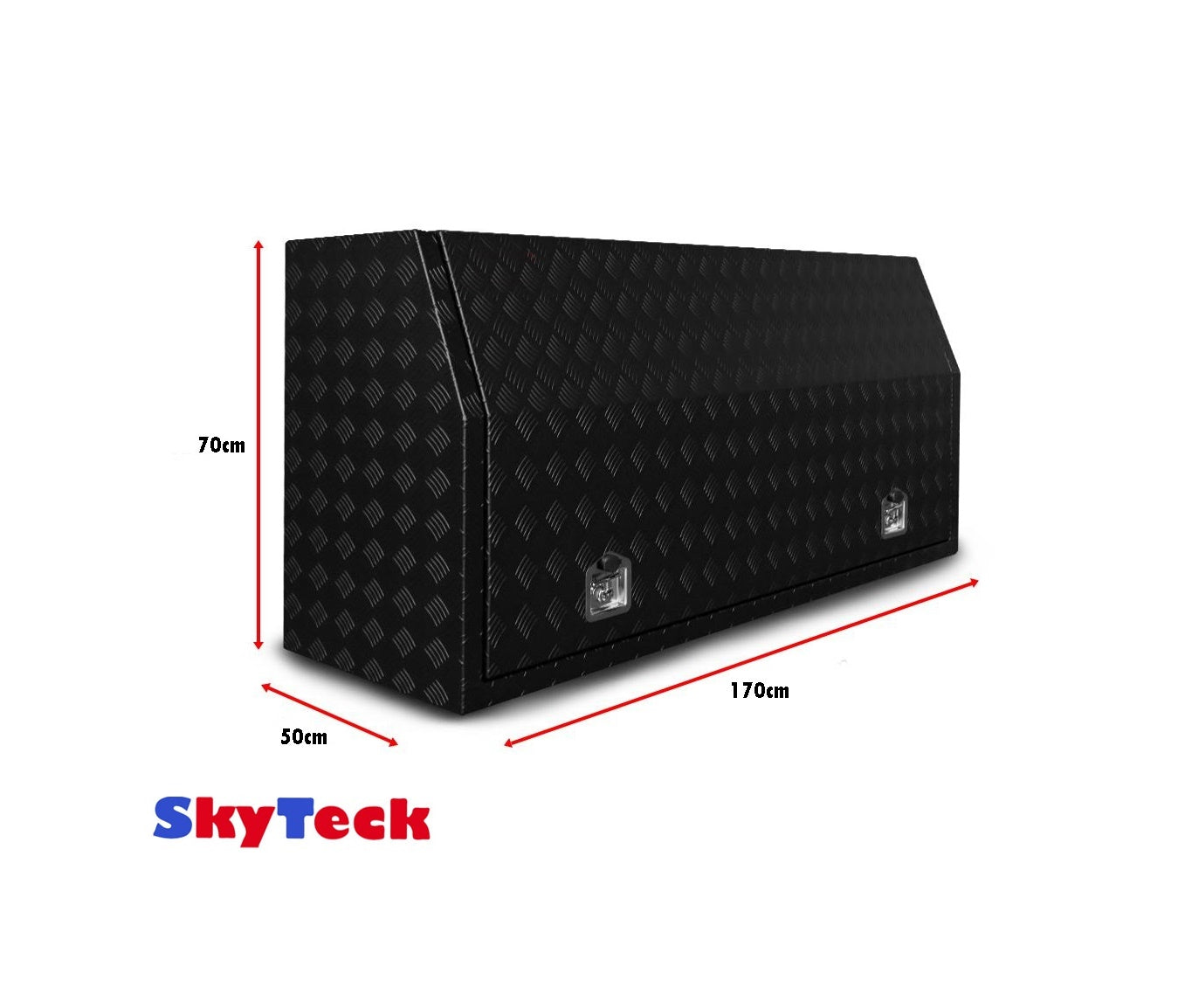 (Full Open) 170cm(L) x 50cm(D) x 70cm(H) Aluminum Checkerplate Tool Box for UTE & Trailer Storage (Black)