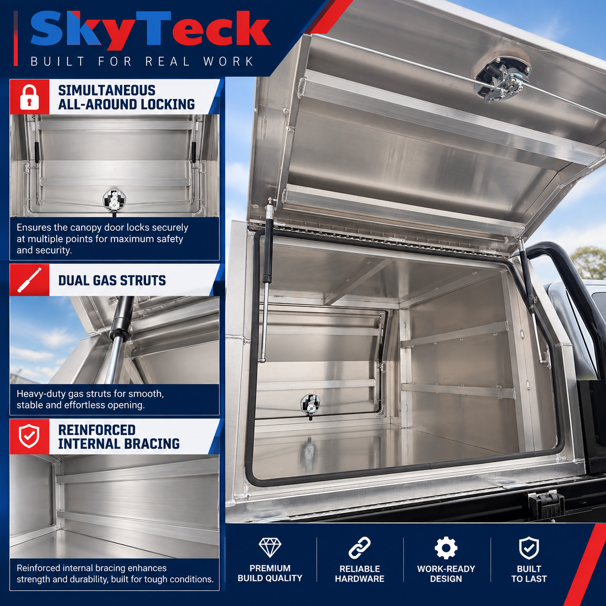1000 × 1770 × 850mm Aluminium Ute Canopy – Silver