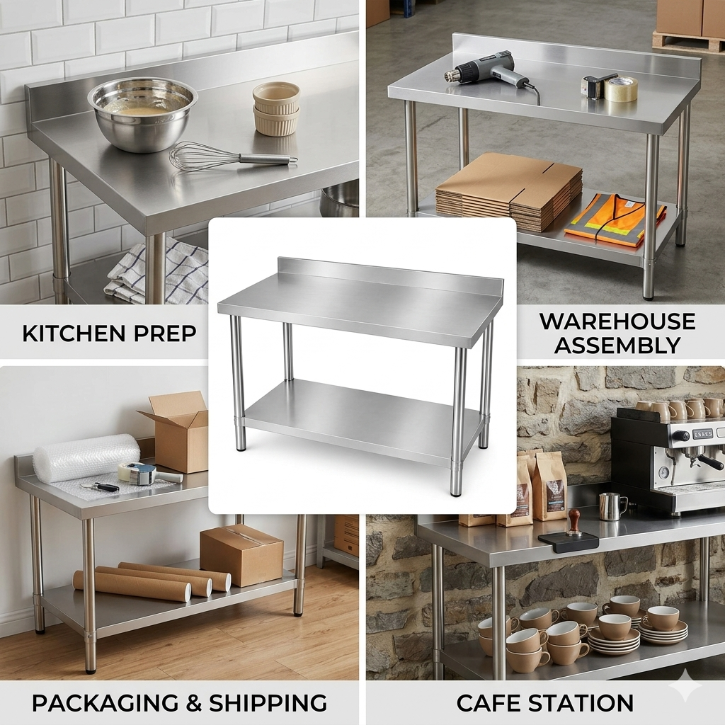 (Brisbane Only) 304 Stainless Steel Workbench 1000x600x900mm With Splashback 2-Tier