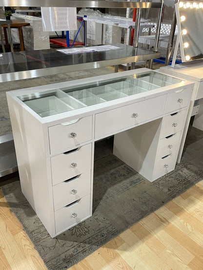 1200mm White Glass Top Makeup Vanity Table with 9 Drawers, 1200mm