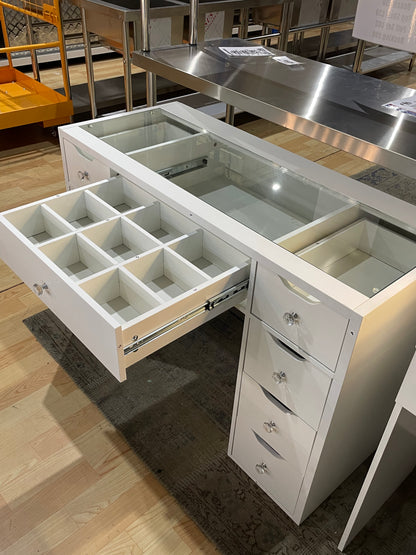 1200mm White Glass Top Makeup Vanity Table with 9 Drawers, 1200mm