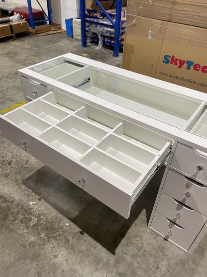 1430mm White Glass Top Vanity Table with 9 Drawers — KL-DS11N