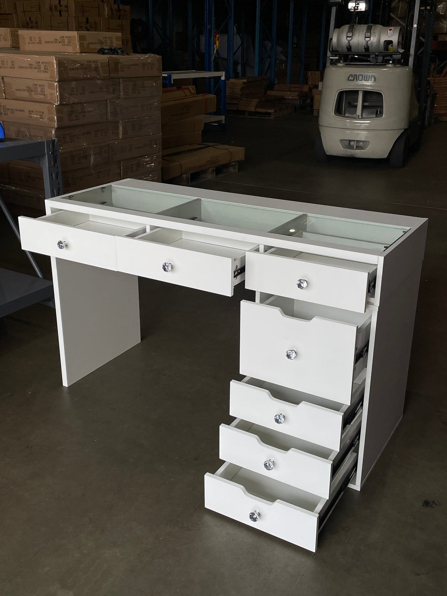 (Brisbane Pick Up Only) WHITE MAKE-UP DRESSER TABLE WITH LED MIRROR WITH 7 DRAWERS WITH LED MIRROR KL-DS10N (NO STOOL)