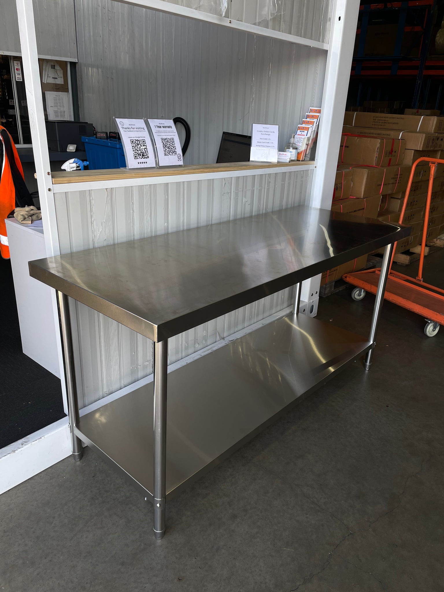 Back In stock around 1.1 (Brisbane ONLY) 1800(L)x700(D)x900(H)mm Stainless Steel Metal 2 Tier Workbench Kitchen Bench (Copy)