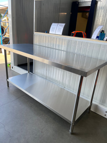 (Brisbane ONLY) 1800mm(L) x700(D) x900mm(H)  304 Stainless Steel Food Grade Kitchen 2-tier Workbench