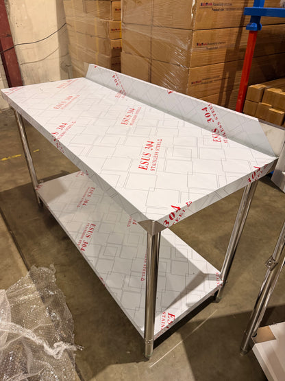 304 Stainless Steel Workbench 1500mm With Splashback, 2-Tier