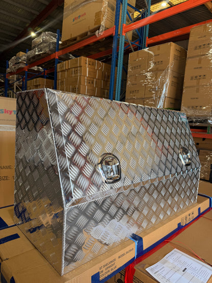 (Half Open) 120cm(L) x 50cm(D) x 70cm(H) Aluminum Checkerplate Tool Box for UTE & Trailer Storage (Sliver)