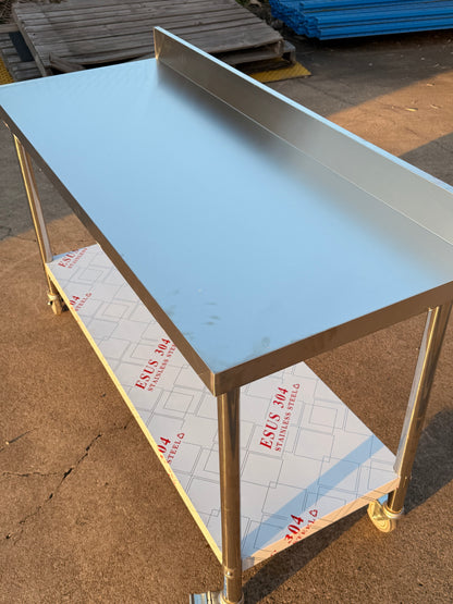 304 Stainless Steel Workbench 1500mm With Splashback, 2-Tier
