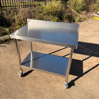 (Brisbane Only) 304 Stainless Steel Workbench 1000x600x900mm With Splashback 2-Tier