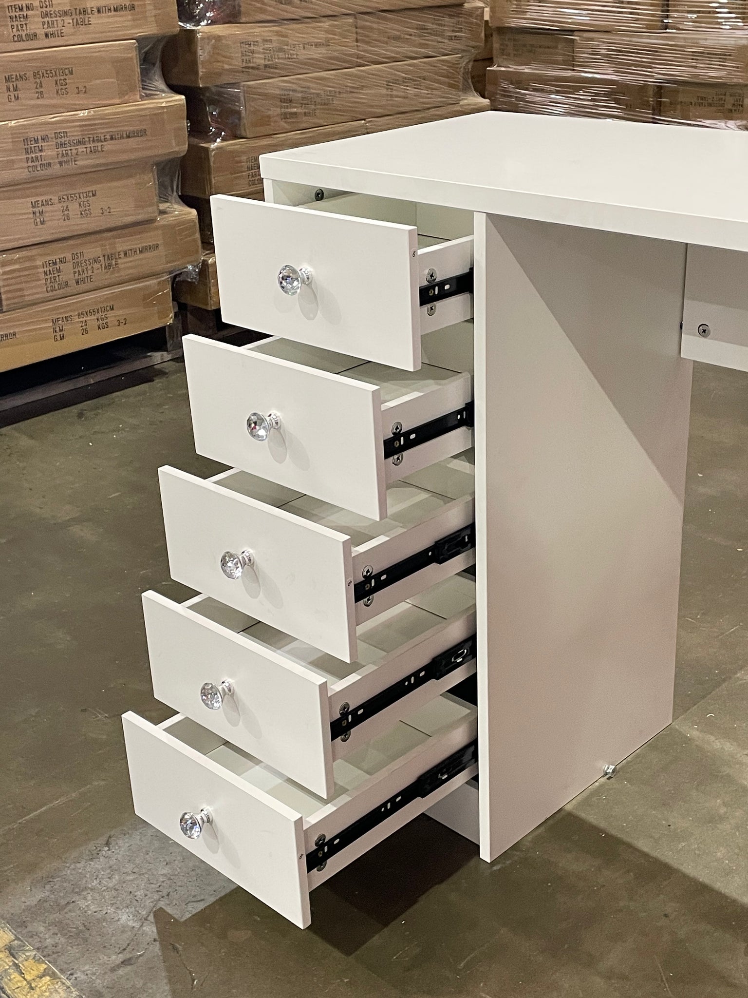 (Flat Packed) KL-DS07 TB WHITE MAKE-UP VANITY DRESSER TABLE WITH 10 DRAWERS (Flat Packed)