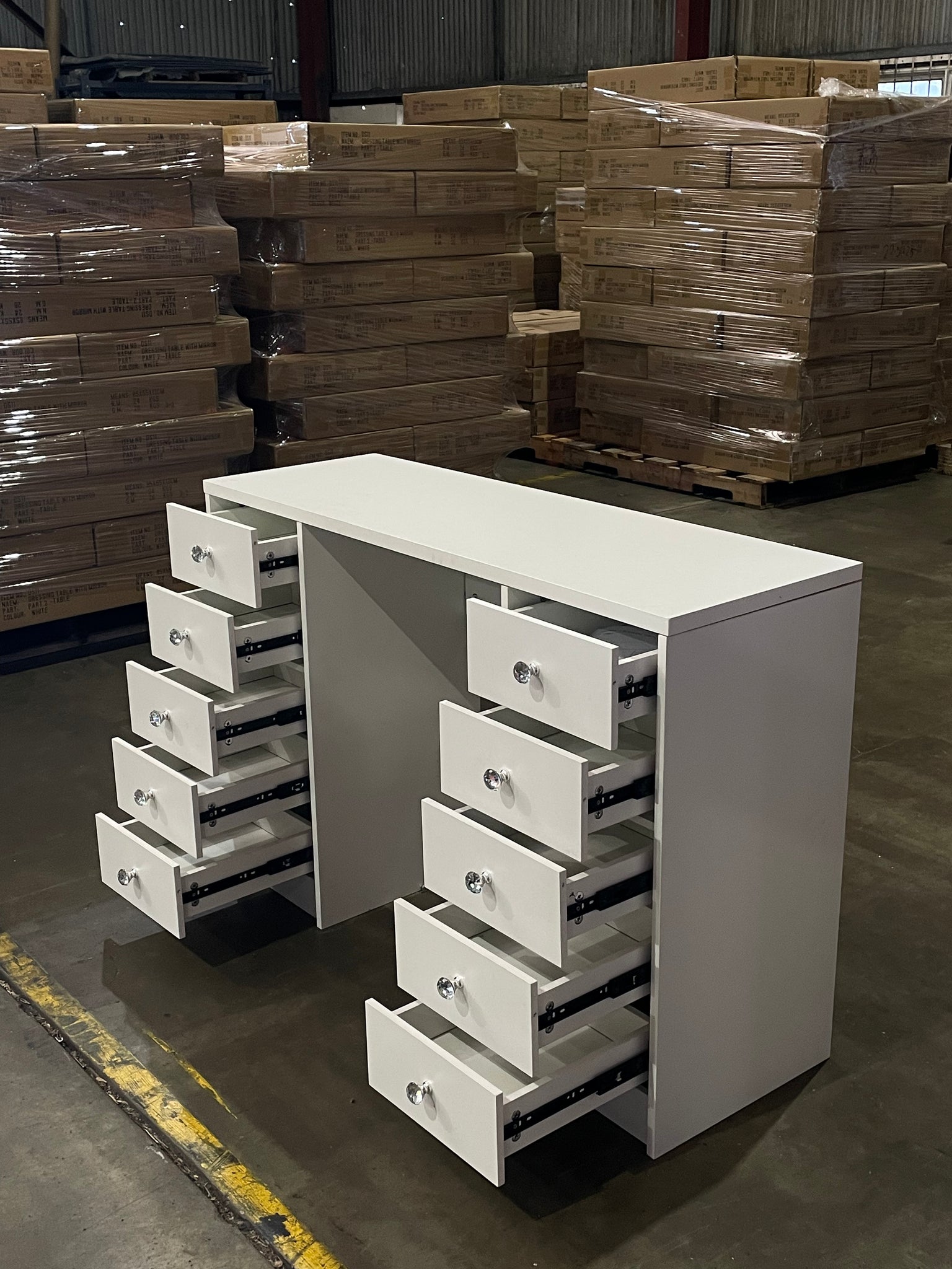 (Flat Packed) KL-DS07 TB WHITE MAKE-UP VANITY DRESSER TABLE WITH 10 DRAWERS (Flat Packed)
