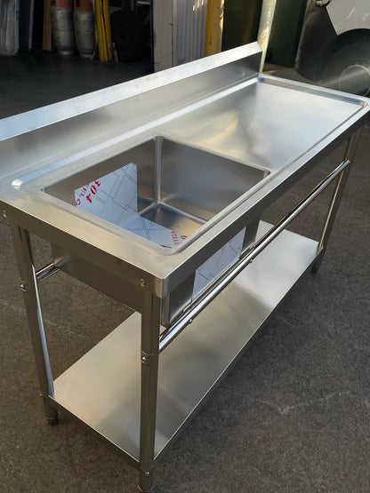Stainless Steel Commercial Kitchen Sink 1500mm Single Left Bowl Splash