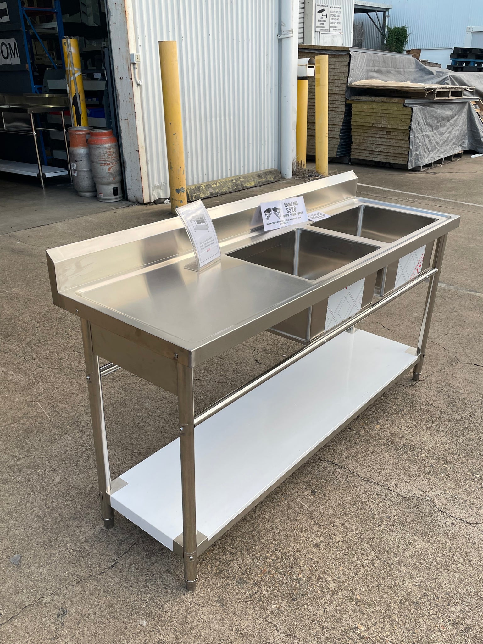 1800W X 600 D X 900 H Double Right Stainless Steel Commerical Kitchen Sink With 120mm Splashback