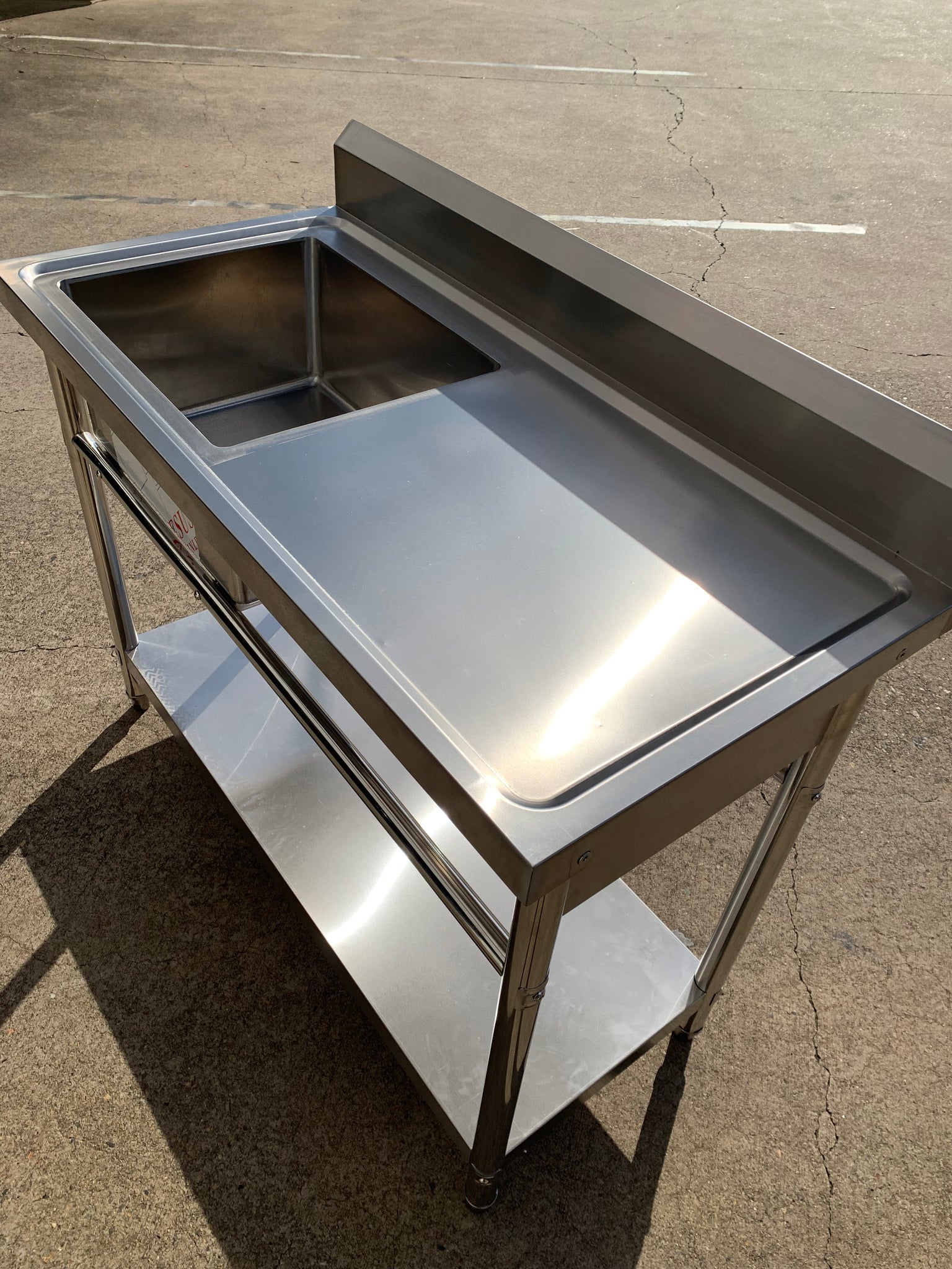 (BRISBANE ONLY) 1500mmW X 600mm D X 900mm H Single Left Stainless Steel Commerical Kitchen Sink With 120mm Splashback