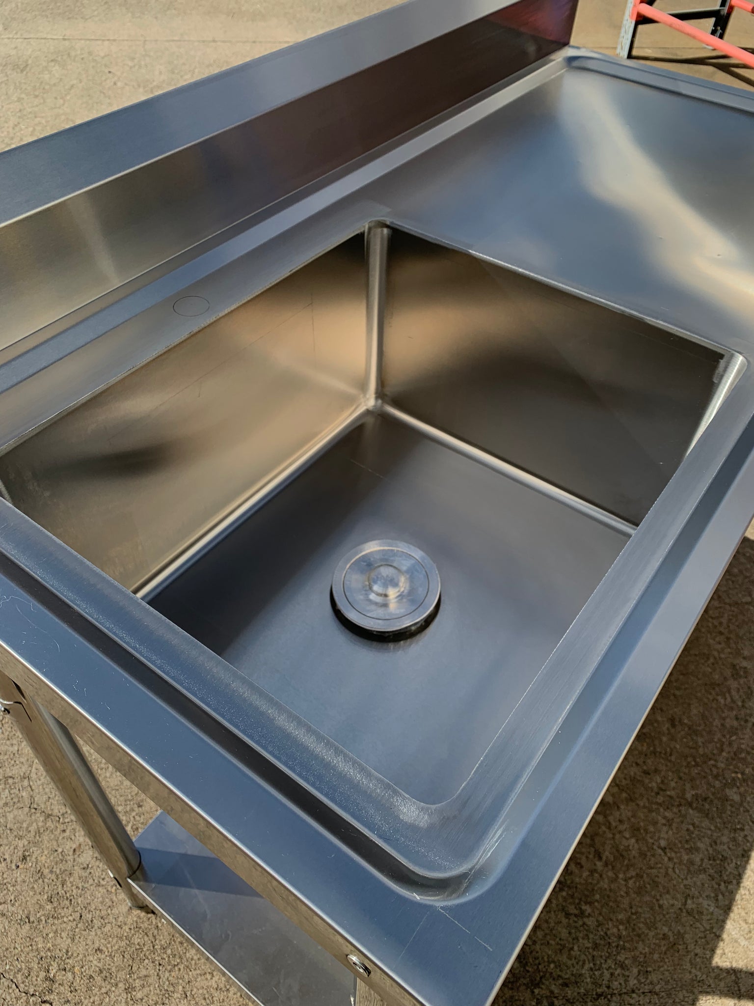 (BRISBANE ONLY) 1500mmW X 600mm D X 900mm H Single Left Stainless Steel Commerical Kitchen Sink With 120mm Splashback