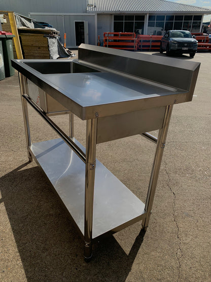 Stainless Steel Commercial Kitchen Sink 1500mm Single Left Bowl Splash
