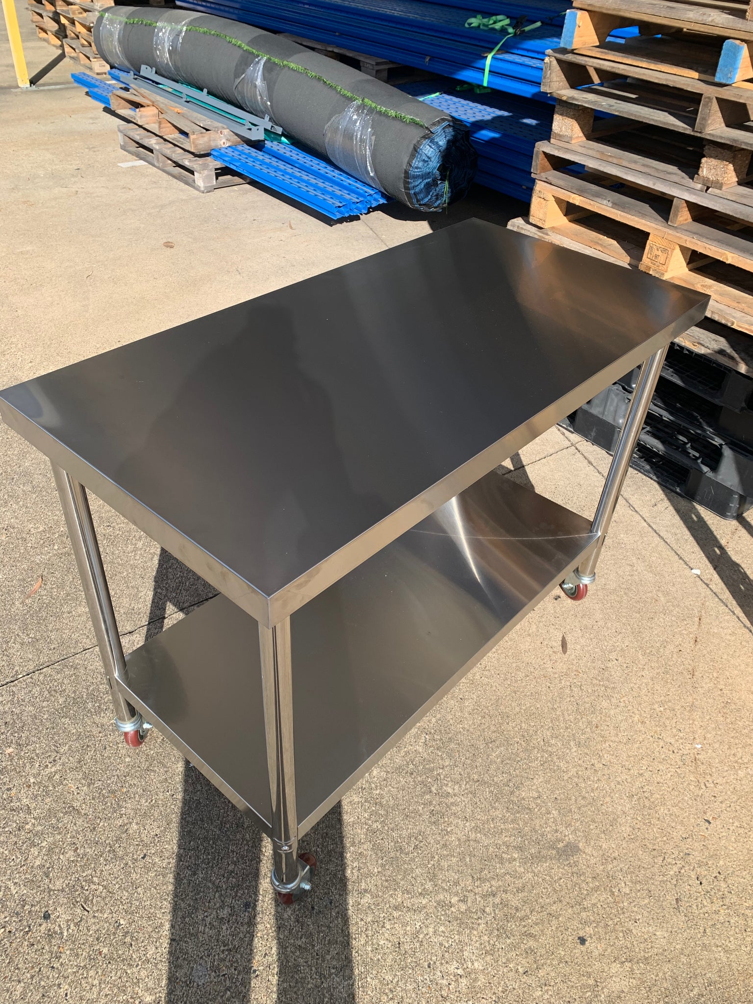 (Brisbane ONLY) WITH WHEEL 1500mm(L) x700(D) x900mm(H)  304 Stainless Steel Workbench with Wheels – 2-Tier Commercial Kitchen Prep Table, Outdoor BBQ Table, Food Prep & Garage Work Table