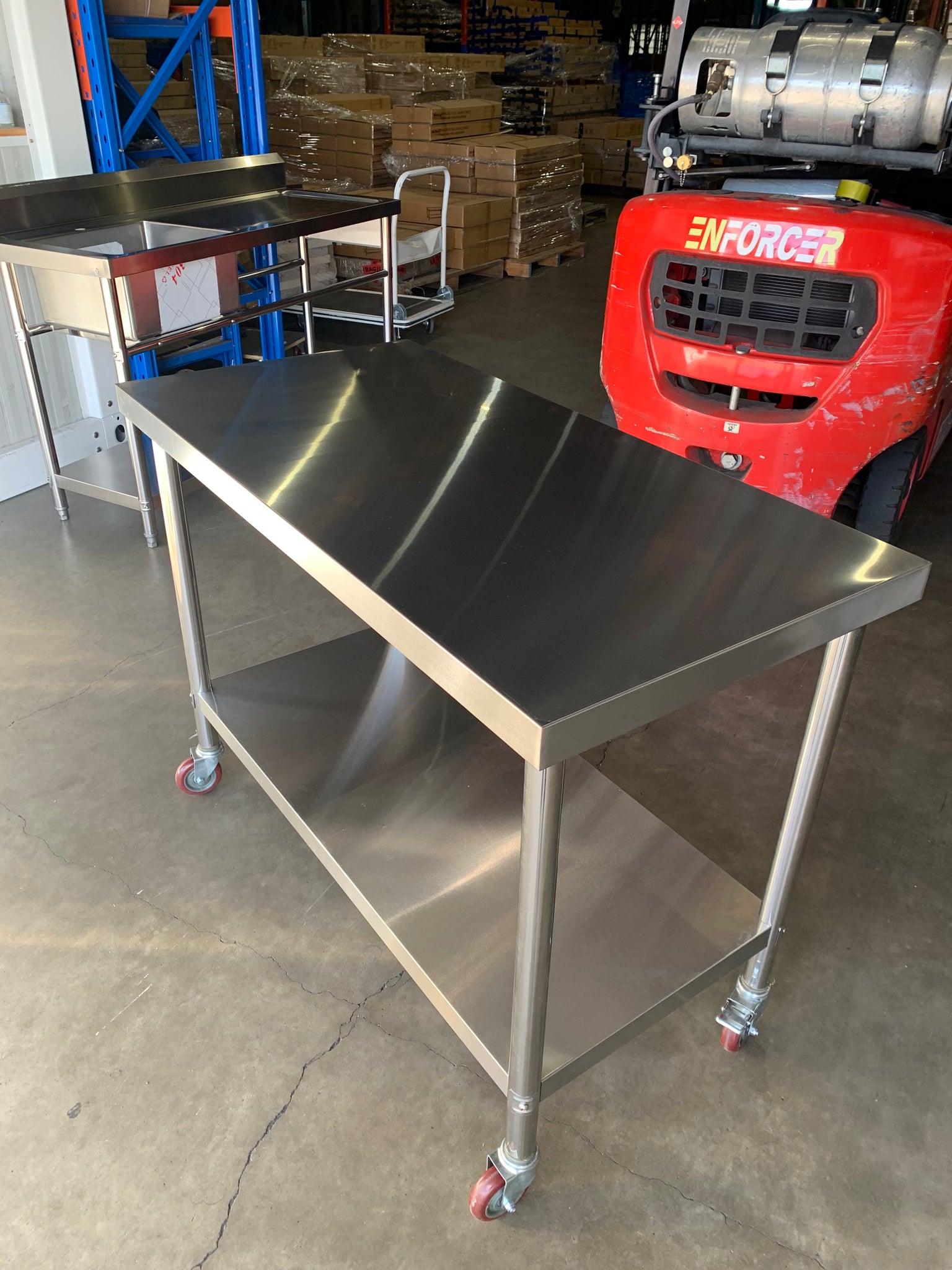 (Brisbane ONLY) WITH WHEEL 1500mm(L) x700(D) x900mm(H)  304 Stainless Steel Workbench with Wheels – 2-Tier Commercial Kitchen Prep Table, Outdoor BBQ Table, Food Prep & Garage Work Table