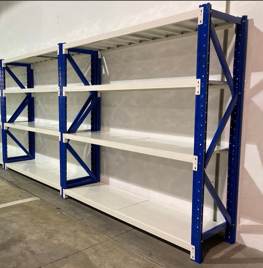 3M(L) X 2M(H) X 0.6M(D) Heavy Duty  Double Bay Garage Warehouse Metal Storage Shelving Shelves BLUE AND WHITE 3020