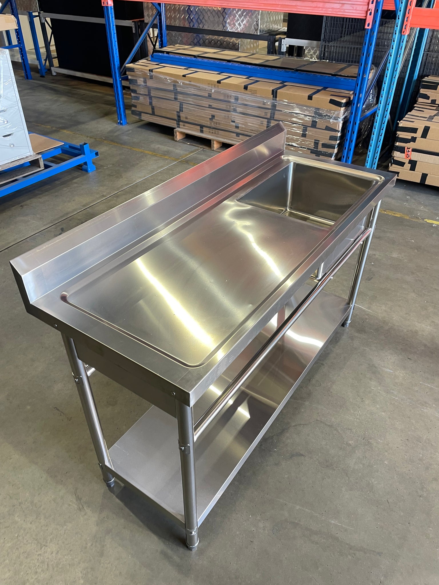 ((BRISBANE & Sdyney ONLY) 1500mmW X 600mm D X 900mm H Single Right Stainless Steel Commerical Kitchen Sink With 120mm Splashback