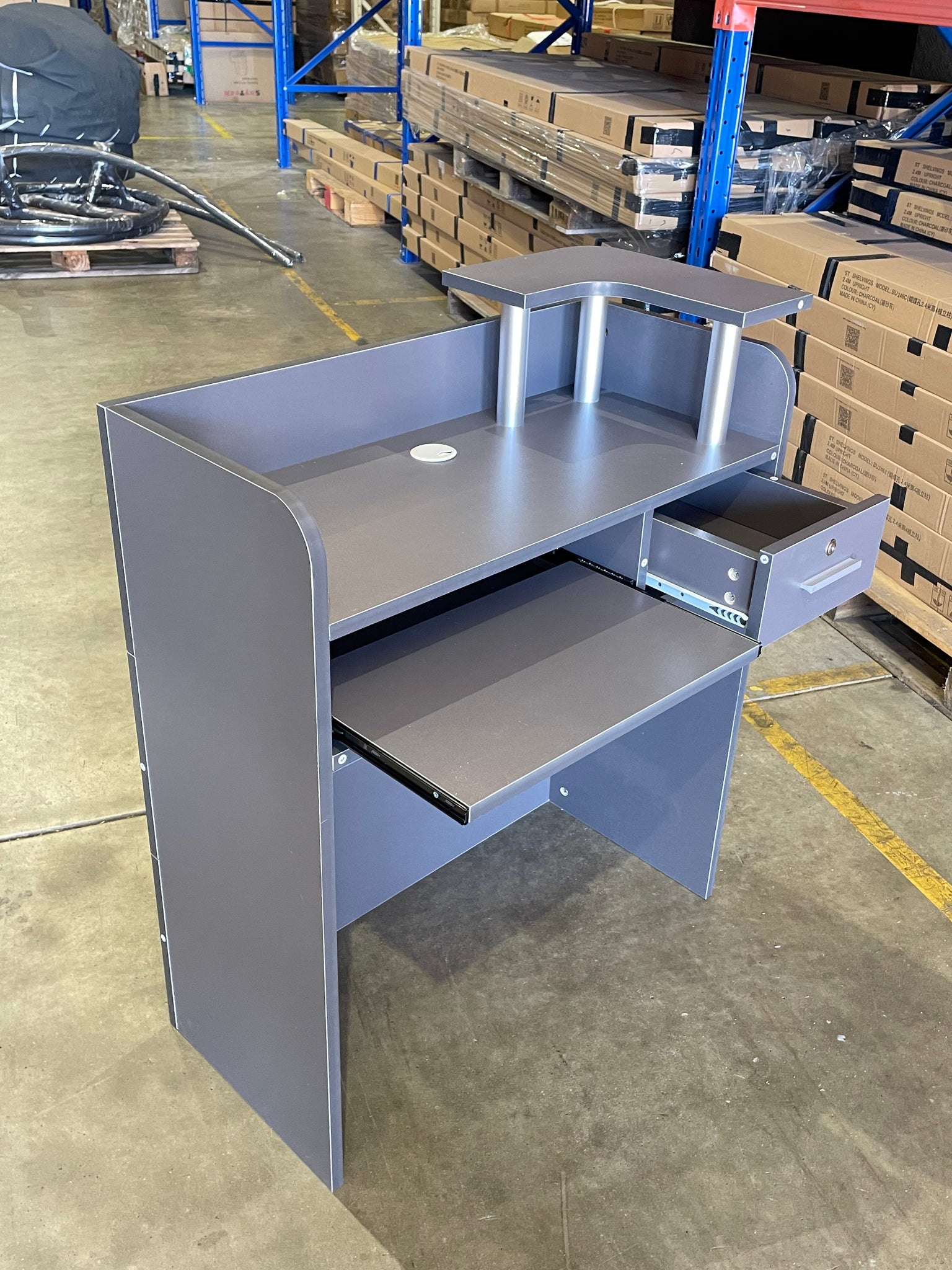 BRAND NEW 80CM SMALL GREY CHARCOAL COMPACT RECEPTION DESK