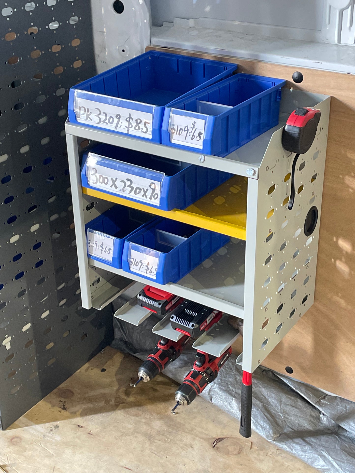Wall-Mount 3-Tier Metal Shelf Rack with Drill Holders
