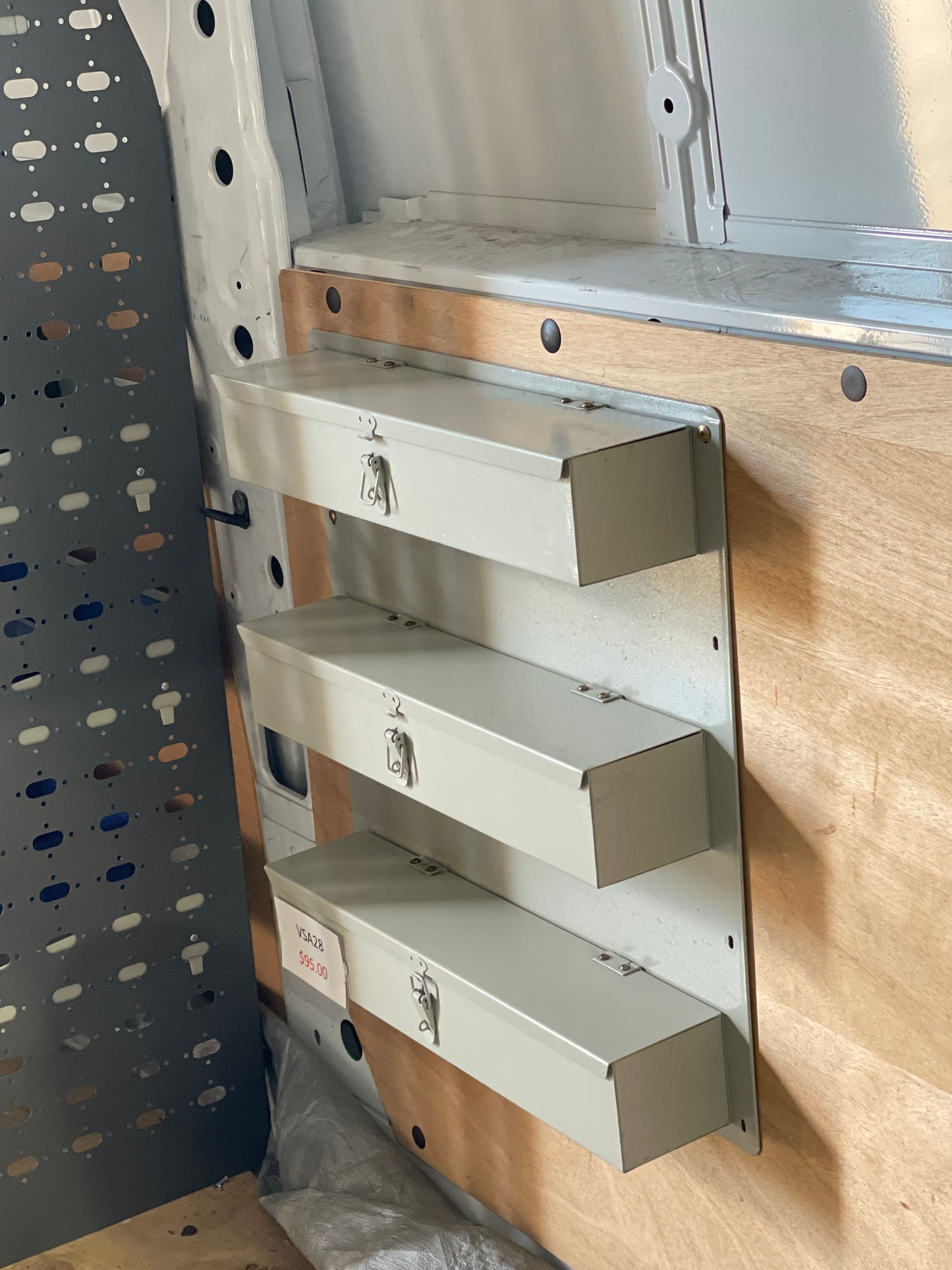 Wall-Mount 3-Tier Metal Toolbox Rack and Panel Combo