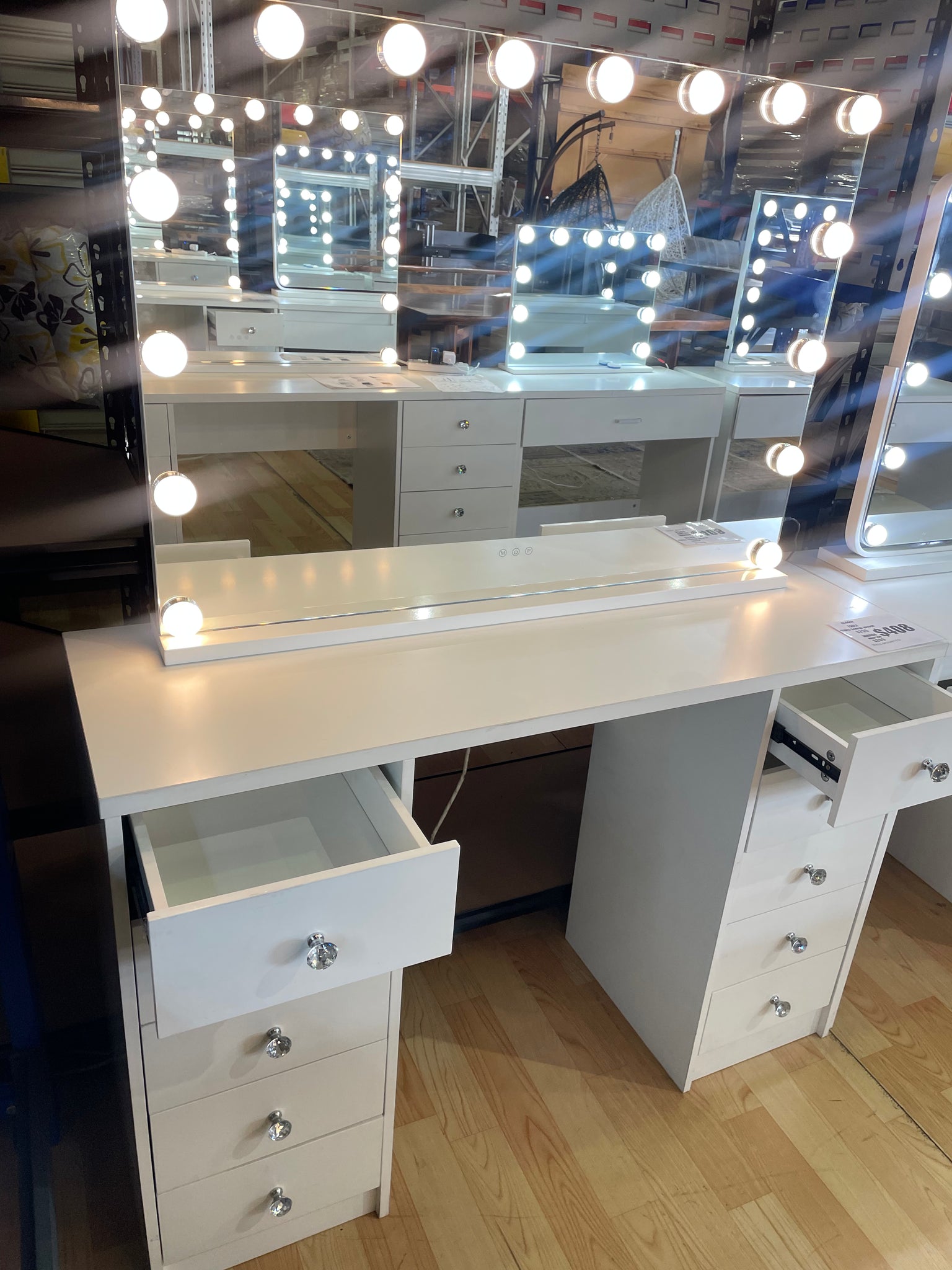 KL-DS07 1200mm (L)  WHITE MAKE-UP DRESSER TABLE WITH LED MIRROR WITH 10 DRAWERS